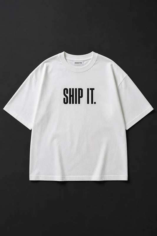SHIP IT. white t-shirt mockup