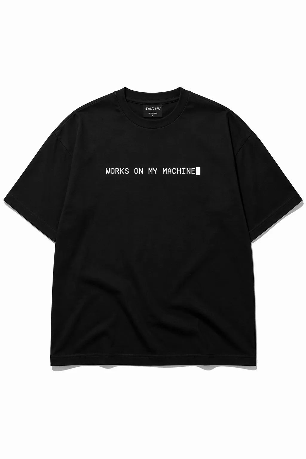WORKS ON MY MACHINE black t-shirt mockup