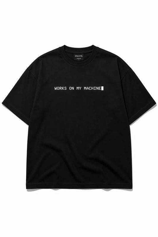 WORKS ON MY MACHINE black t-shirt mockup